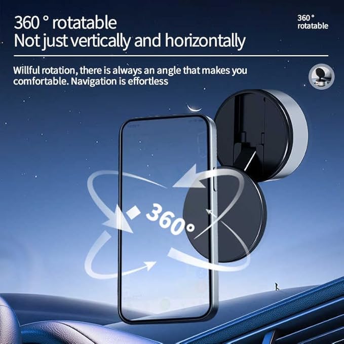 Magnetic 360° Car Phone Holder – Mini Suction Mount with Foldable Stand for All Smartphones