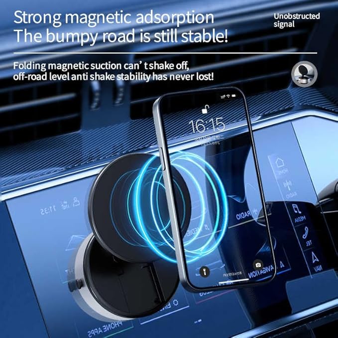 Magnetic 360° Car Phone Holder – Mini Suction Mount with Foldable Stand for All Smartphones