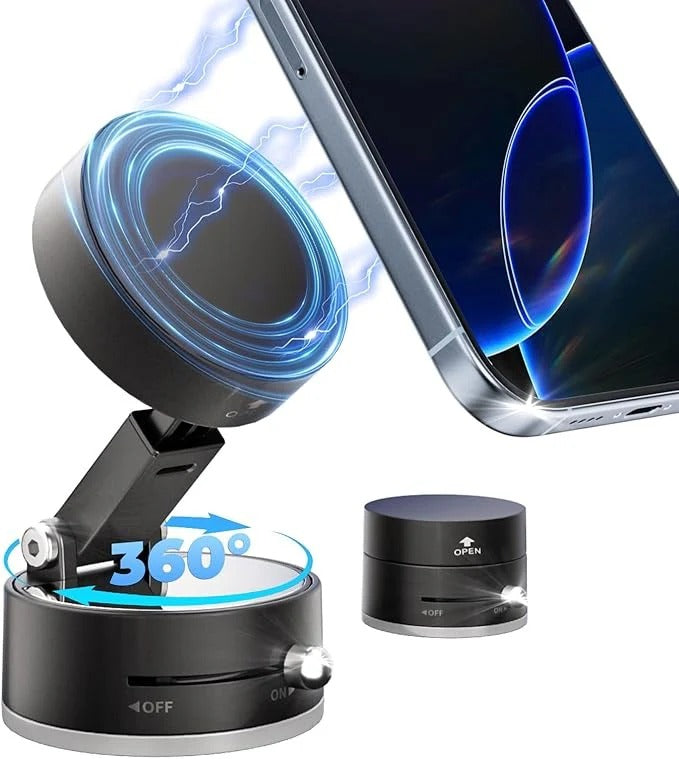 Magnetic 360° Car Phone Holder – Mini Suction Mount with Foldable Stand for All Smartphones